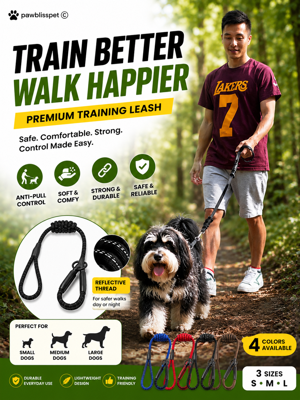 Laisse de Dressage PawBliss™ Pro – Contrôle Anti-Traction pour Chaque Promenade