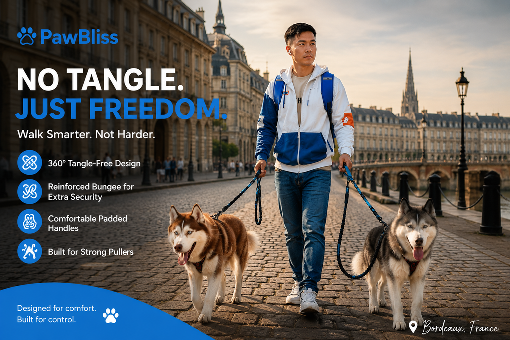 Laisse Double Chien PawBliss | Promenade 2 Chiens Mains Libres