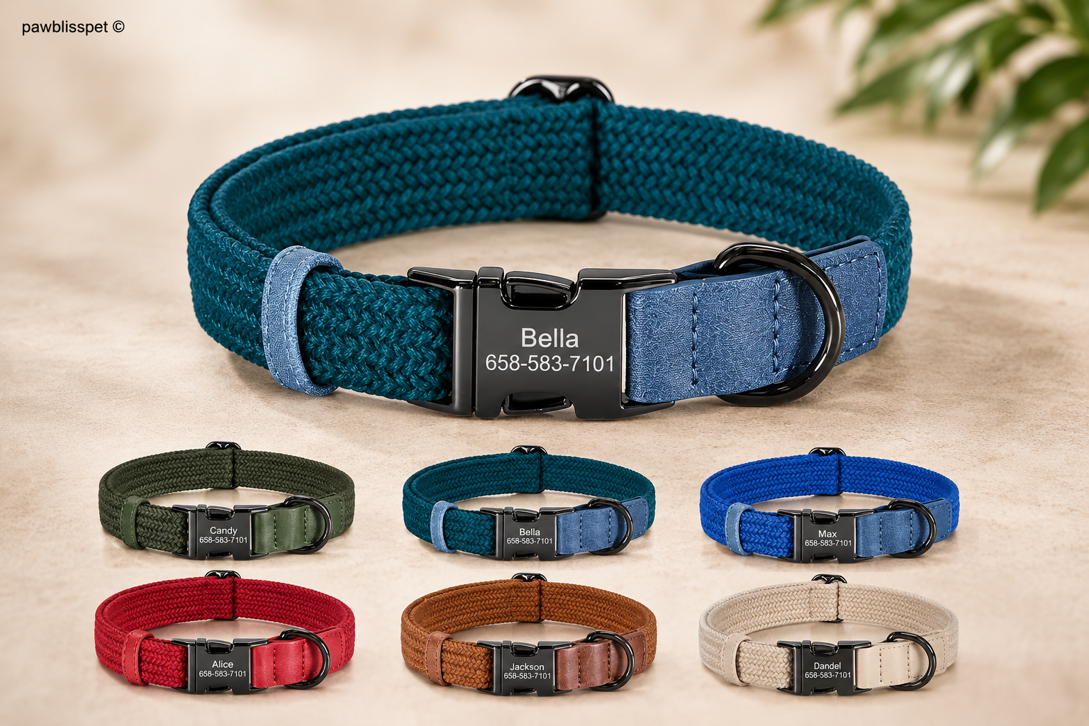 Collier tissé PawBliss boucle de sécurité robuste (vue 4)