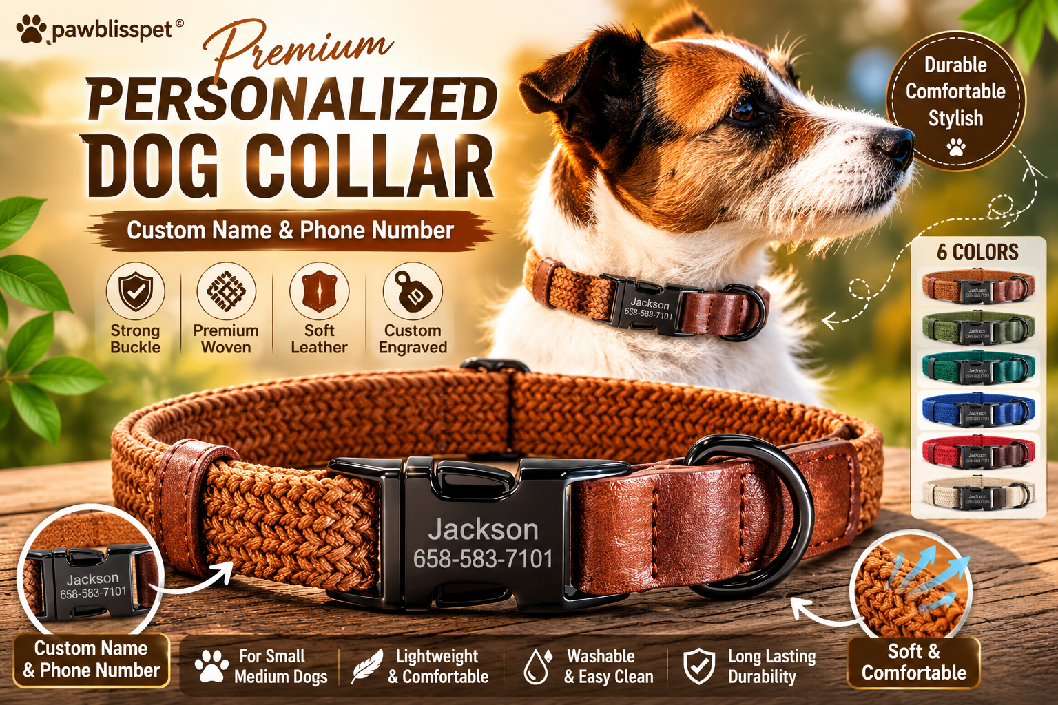 Collier tissé personnalisé PawBliss pour chien (vue 2)