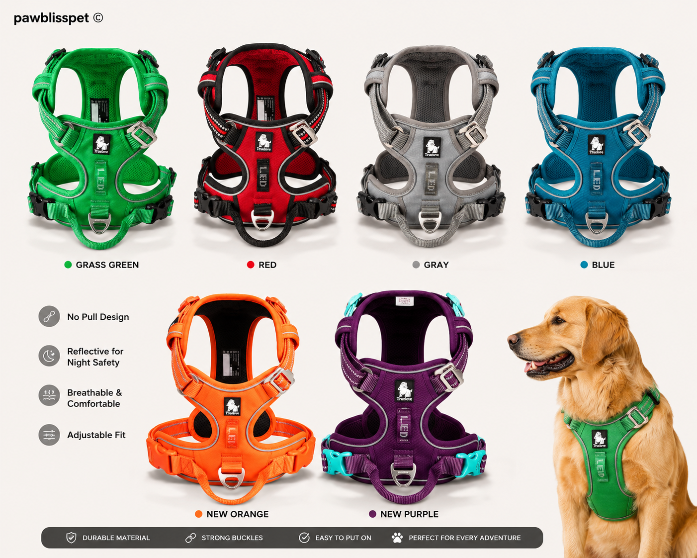 Harnais anti-traction PawBliss motif floral confort pour chien