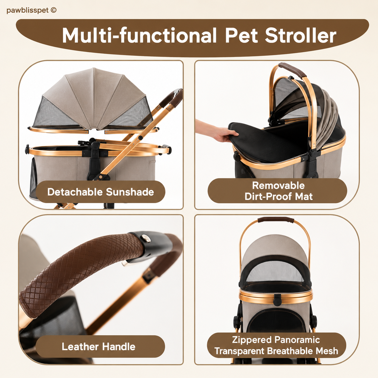 Poussette PawBliss roues tout-terrain (vue 3)
