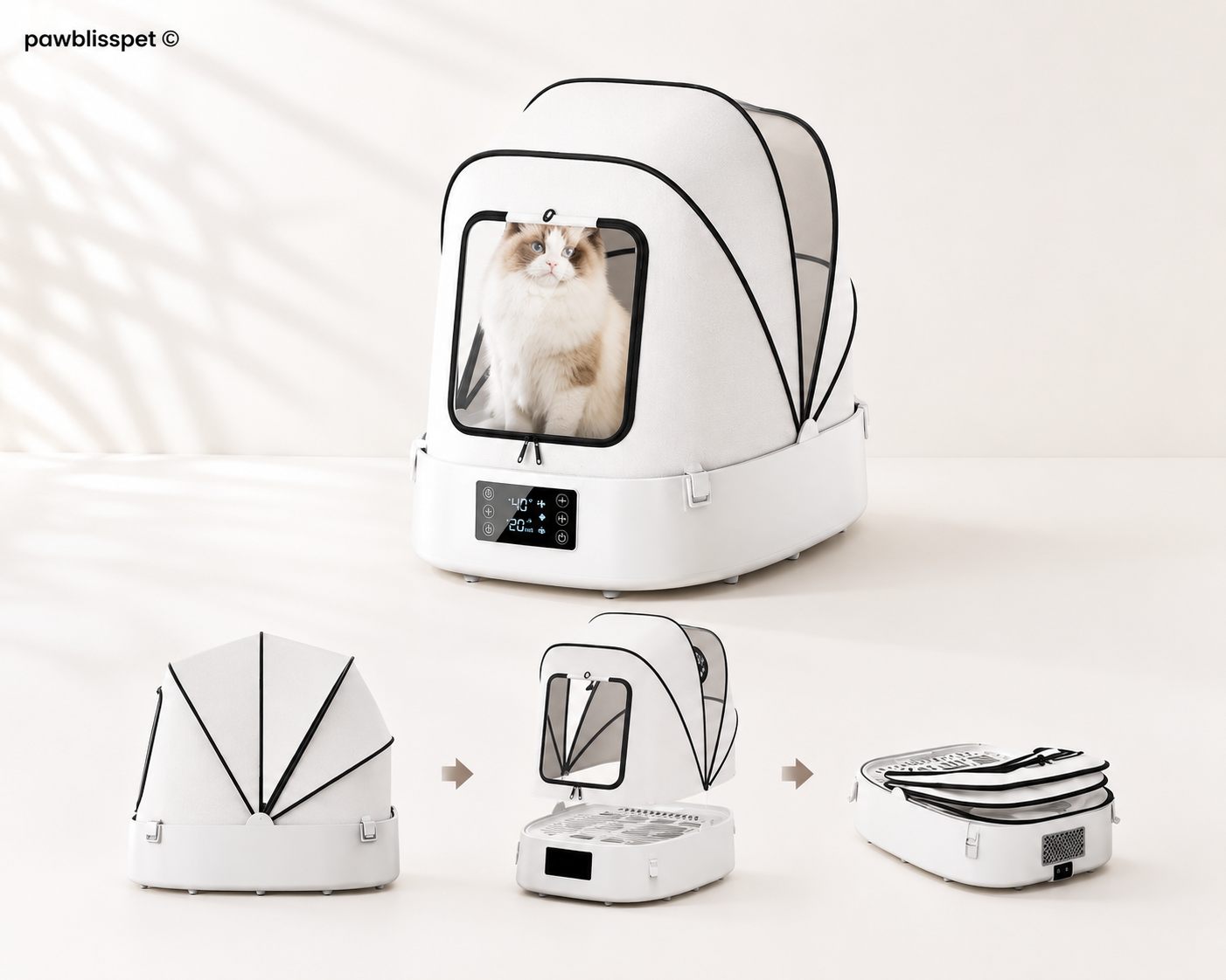 Séchoir automatique PawBliss avec un animal à l'intérieur (vue 5)