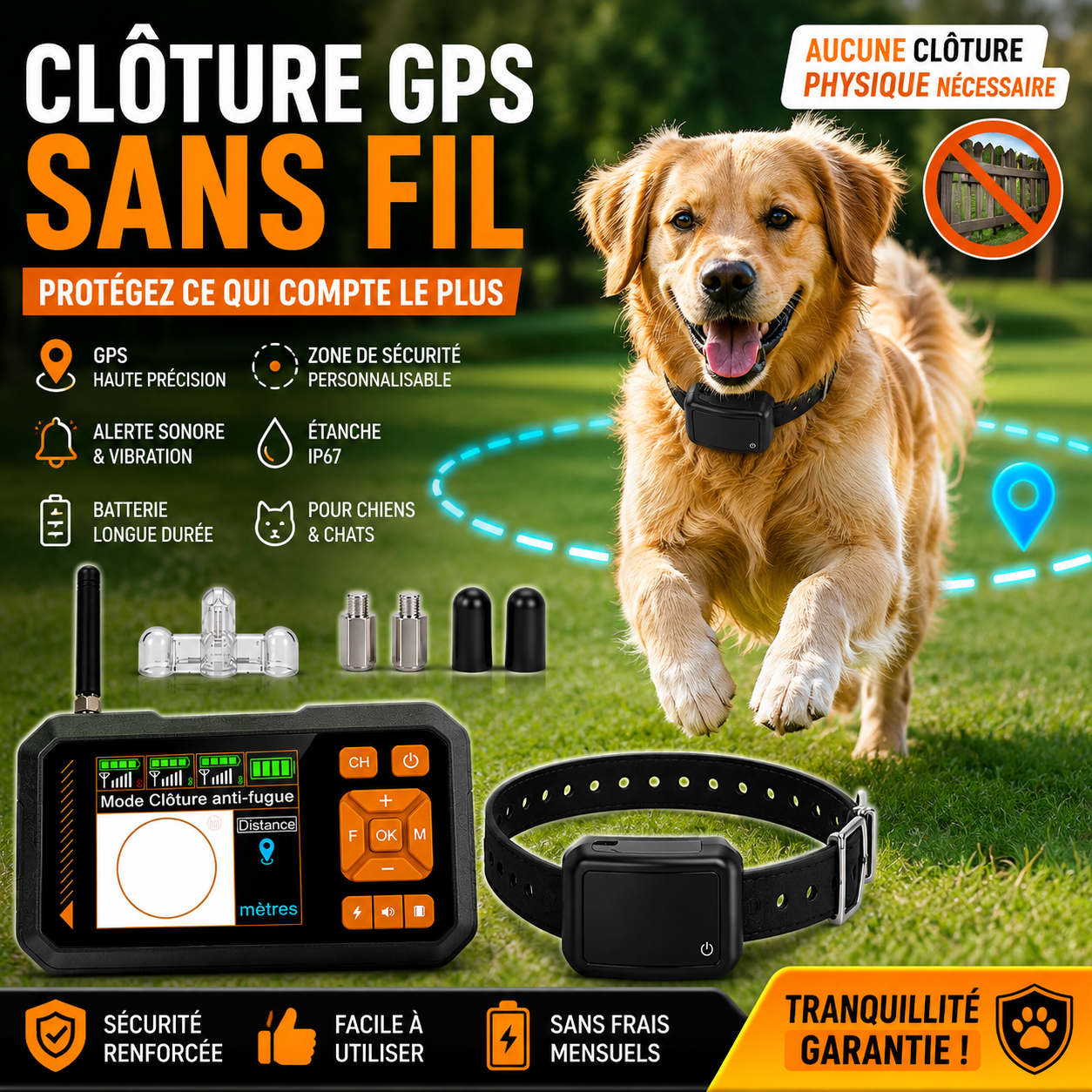 Collier GPS Clôture Virtuelle PawBliss™ – Liberté Sécurisée Sans Laisse | Chien & Chat