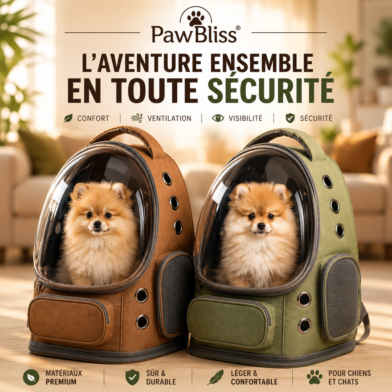 Sac à Dos de Transport PawBliss Bubble™ – Fenêtre Panoramique & Confort Luxe pour Chiens