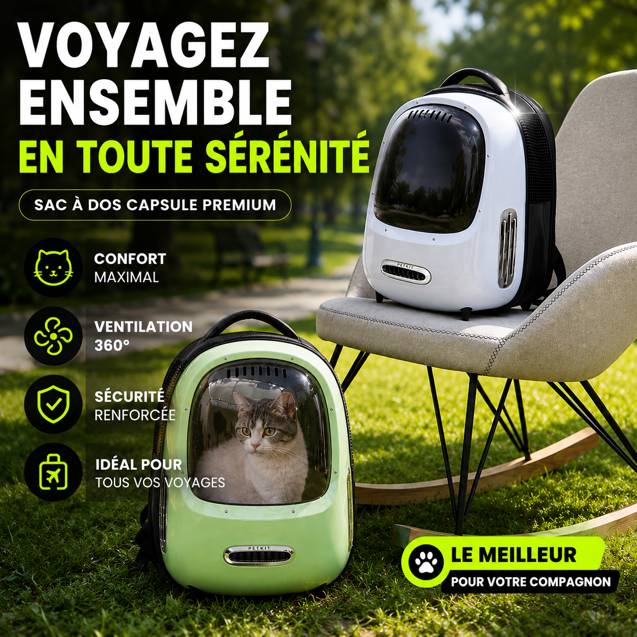 Sac à Dos Capsule PawBliss™ – Transport Chat & Petit Chien | Fenêtre 180°