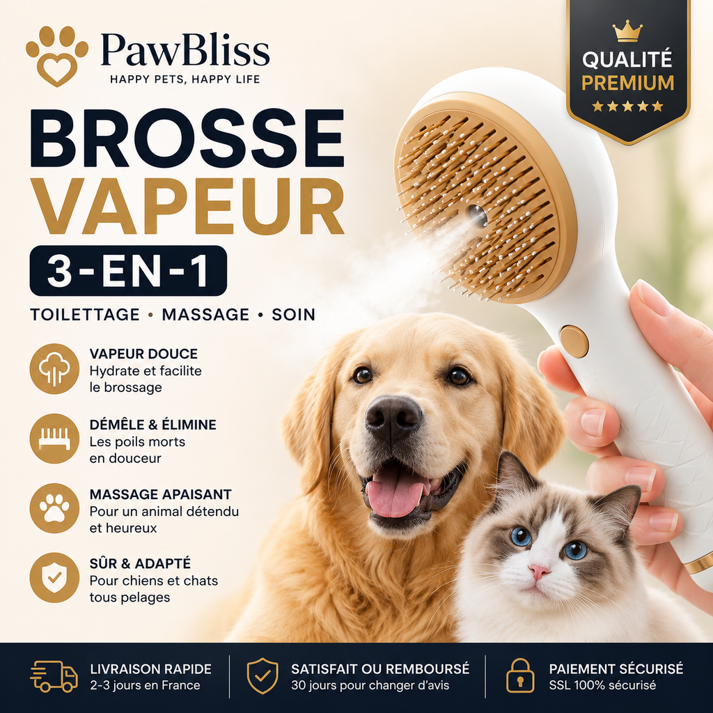 Brosse Vapeur 3-en-1 PawBliss® – Brosse + Vapeur + Massage | Chien & Chat