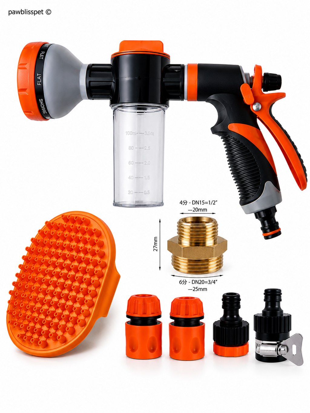 Pistolet de Douche PawBliss™ – 8 Modes de Jet + Mousse Intégrée | Chien & Chat