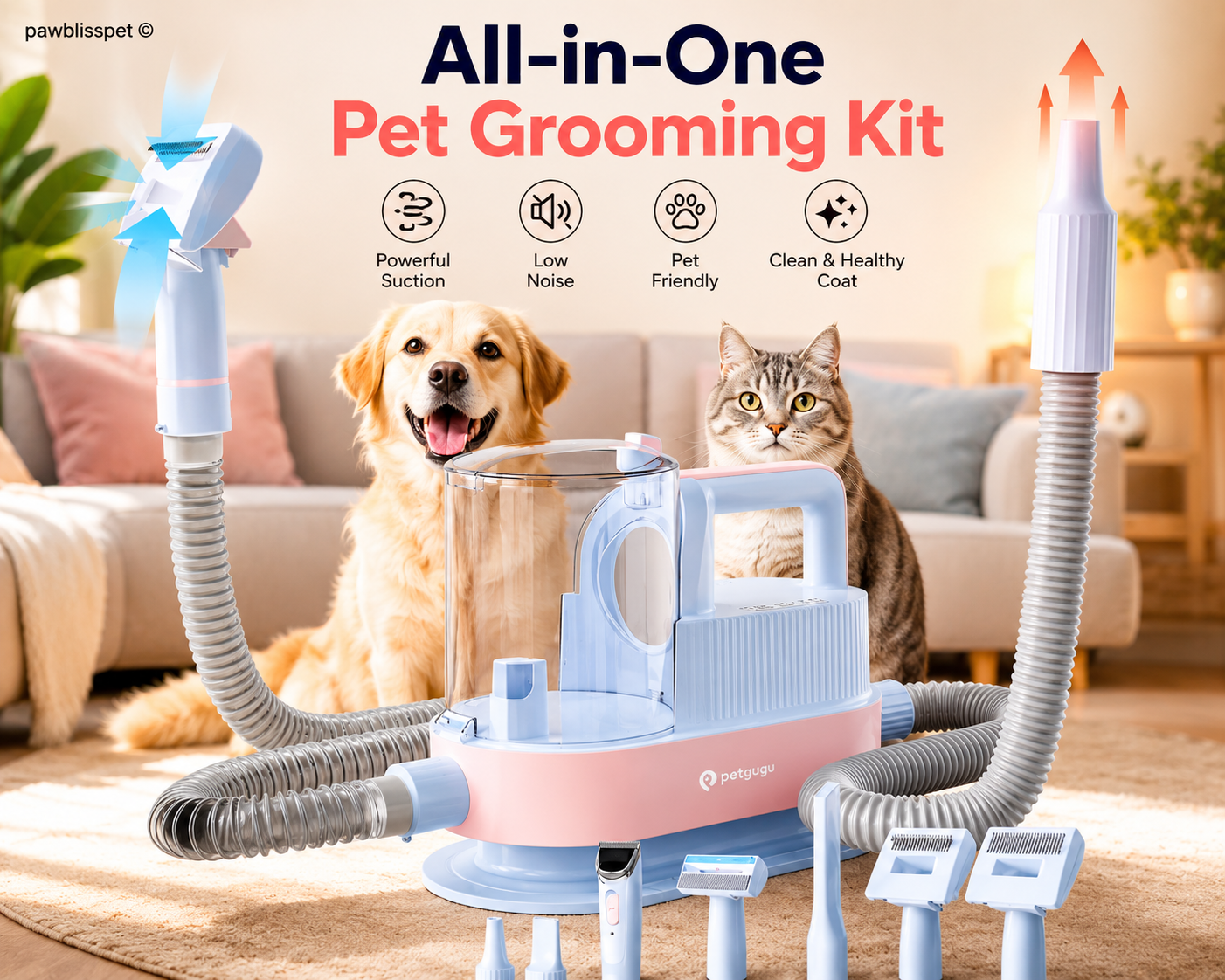 Kit toilettage aspirateur PawBliss pour animaux (vue 2)