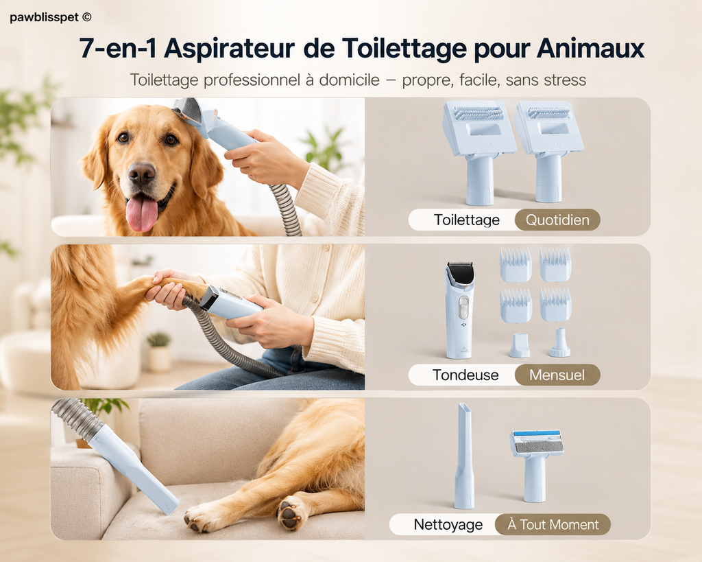 Kit toilettage PawBliss aspiration des poils pendant la tonte (vue 3)