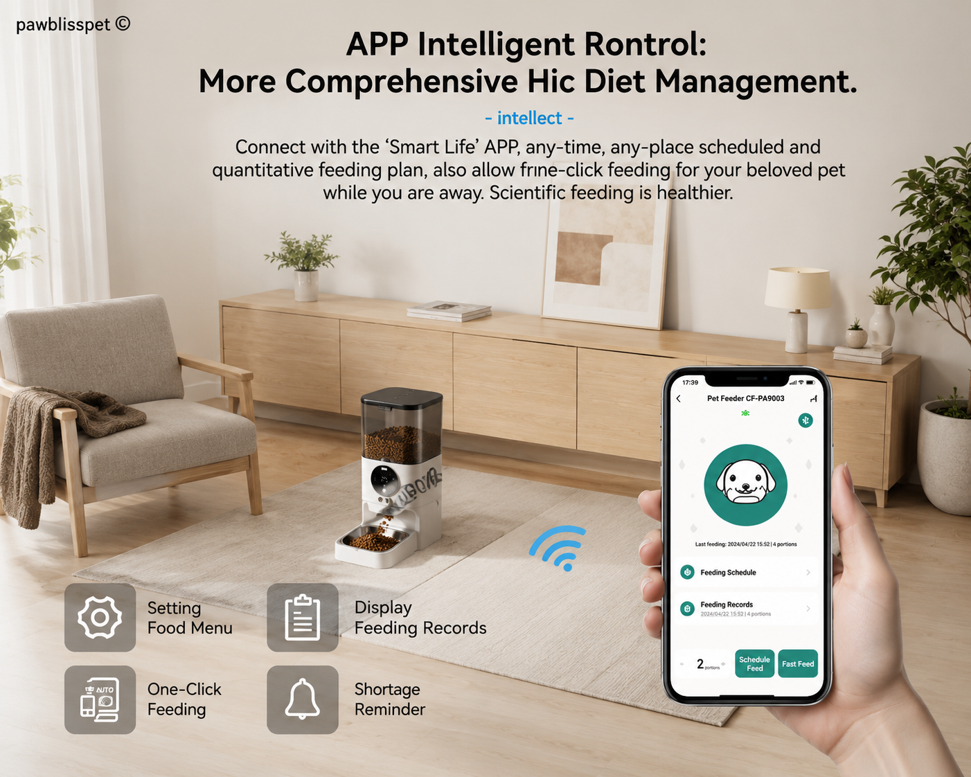 Distributeur automatique PawBliss programmation des portions (vue 3)