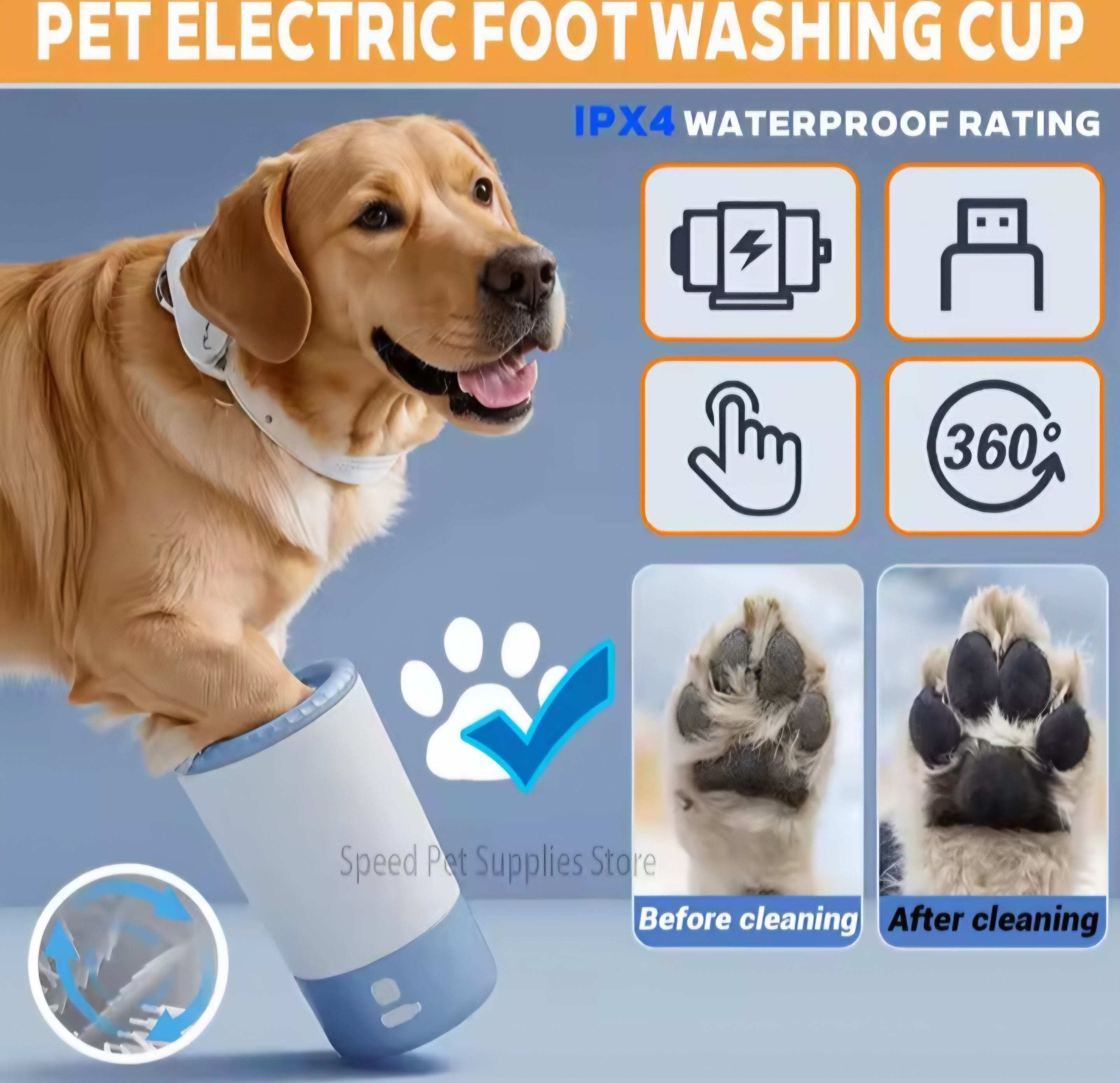 Portable Electric Dog Paw Cleaner – 360° Automatic Mud Remover Cup
