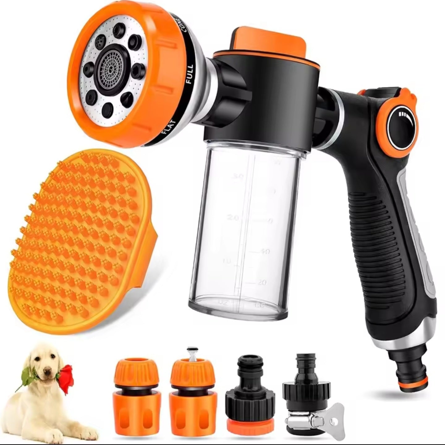 Pistolet de Douche pour Chien & Chat – 8 Modes, Distributeur de Mousse Intégré